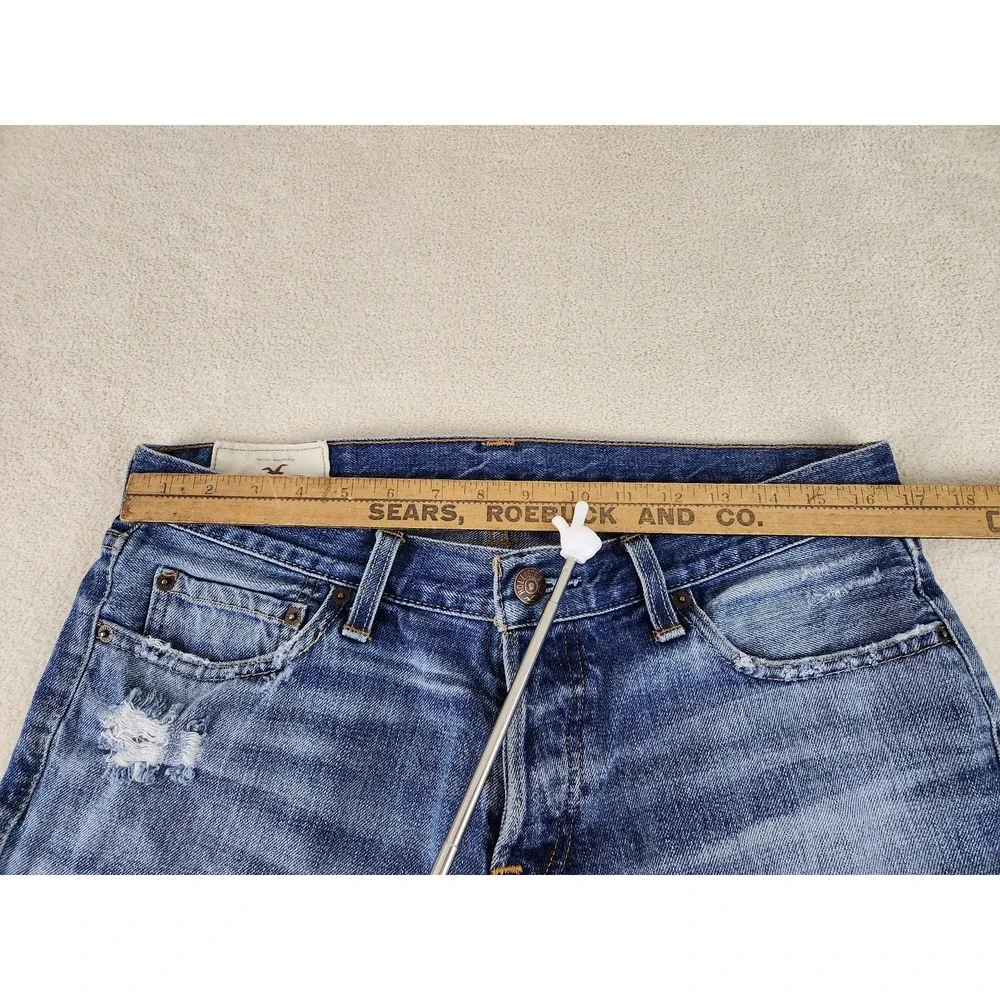 Men's Hollister Denim Shorts Size 33 Distressed Cut Off Frayed Hem Medium Wash